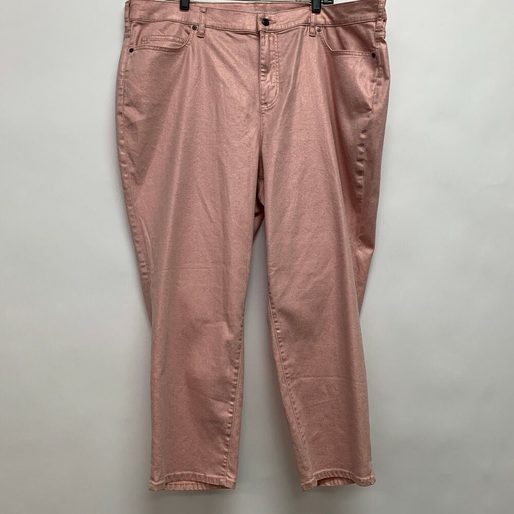 Lands' End Ankle Pants Size 24W Shimmery‎ Pink High Rise Slim Leg NWT